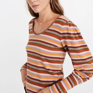Madewell Striped Puff-Sleeve Scoopneck Top